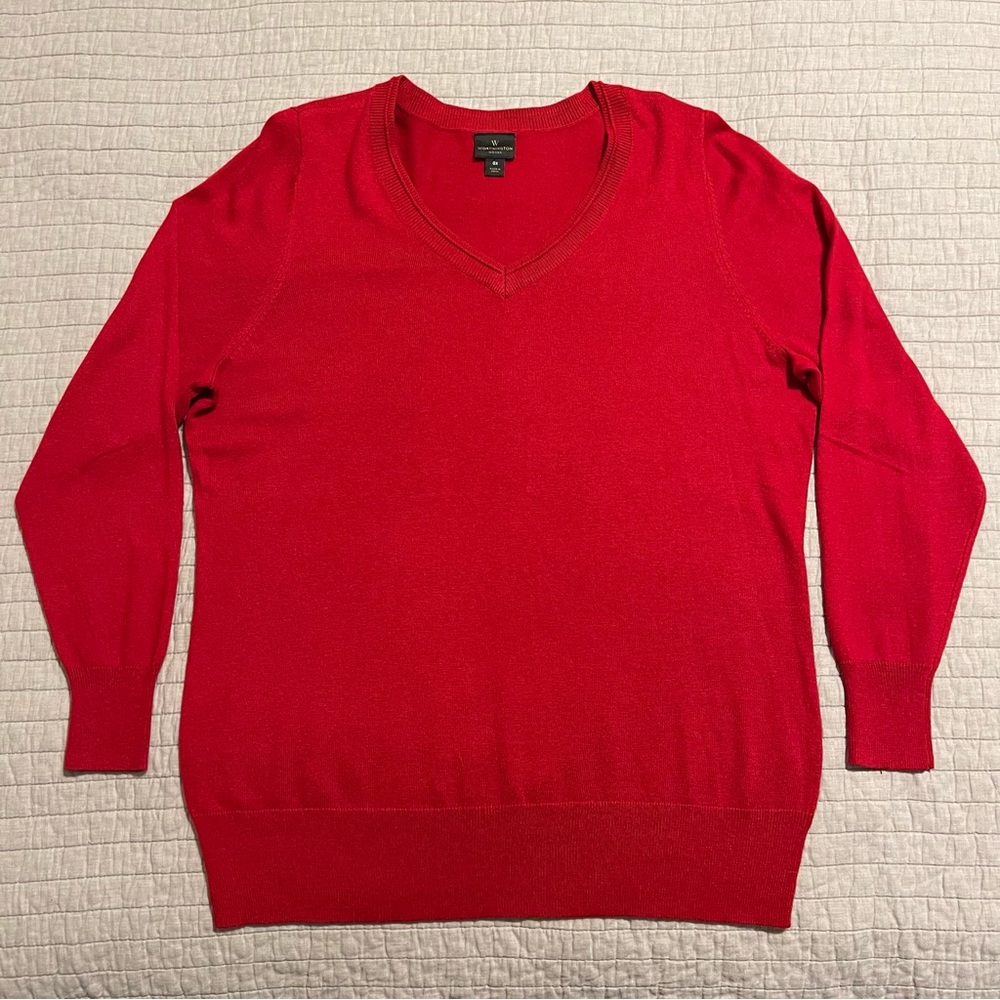Worthington Women’s Red V Neck Sweater Comfortable Soft Fabric Size 0X